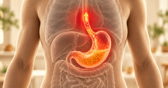 Man experiencing heartburn and acid reflux, representing common and overlooked triggers of digestive discomfort.
