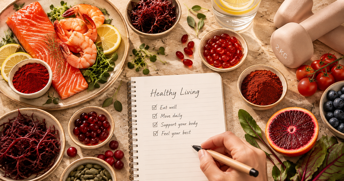 Healthy foods, exercise and lifestyle habits representing practical ways to maintain a healthy weight and avoid weight gain.