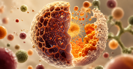 Illustration of senescent “zombie cells” representing cellular aging, oxidative stress and longevity.