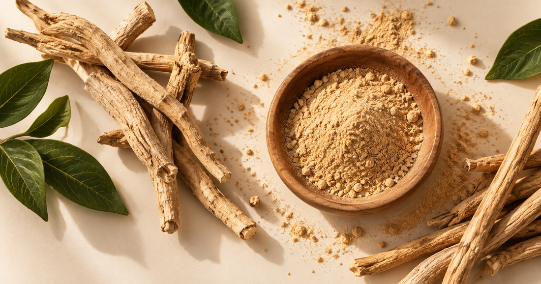 Ashwagandha root and plant for natural energy, stress support and overall health.