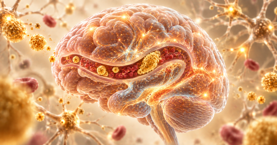 Illustration connecting high cholesterol and brain health, representing the link between LDL cholesterol, blood flow and memory loss.