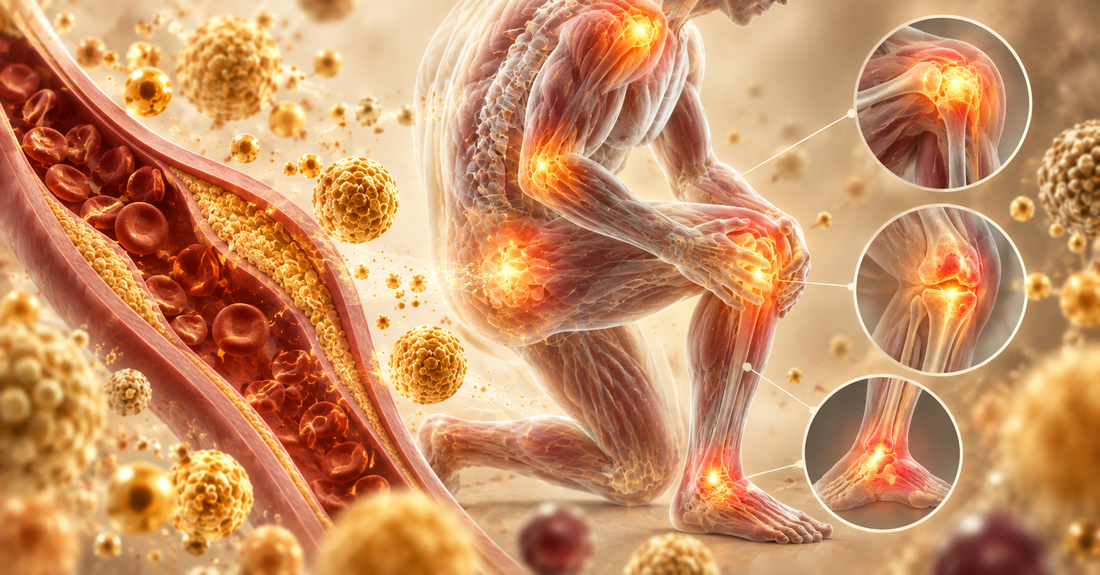 Person experiencing body pain, representing the connection between high cholesterol, reduced circulation and physical discomfort.