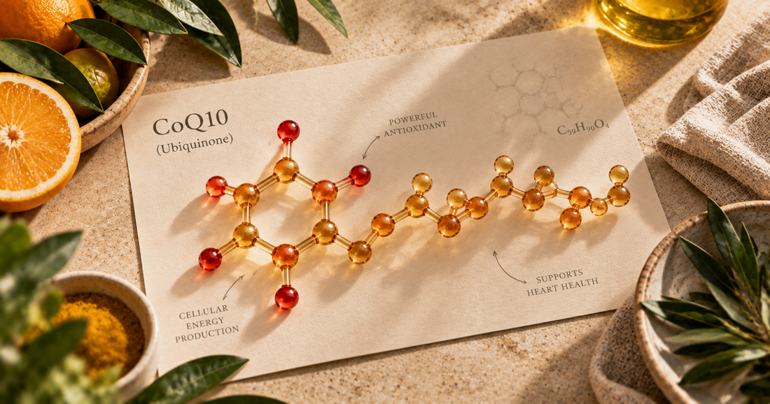 CoQ10 supporting heart energy, antioxidant protection, healthy arteries and blood flow.