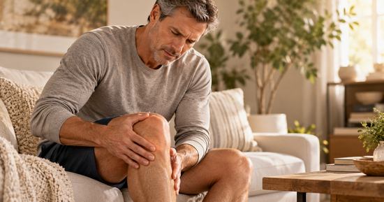 Man experiencing joint pain and inflammation in his lower back and knees.