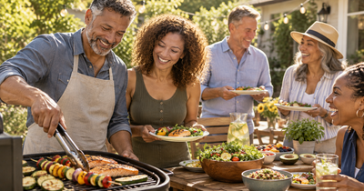 Healthy summer foods, refreshing drinks and outdoor activity supporting natural weight management.